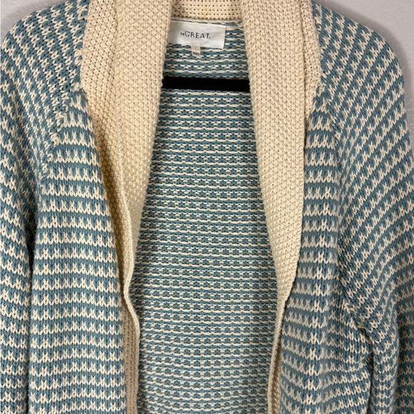 THE GREAT. The Minicheck Lodge Cardigan in Morning Sky - Picture 10 of 13